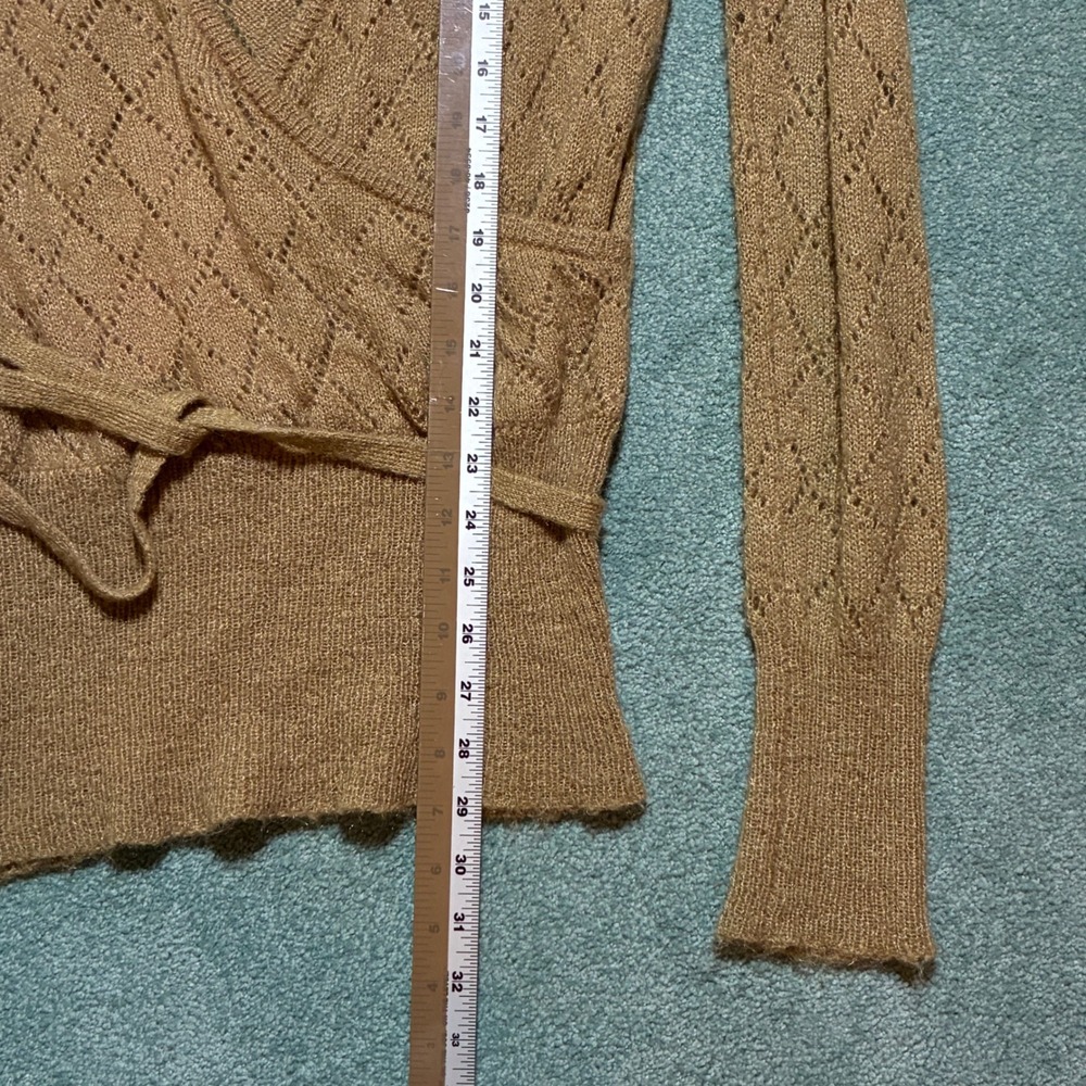 VTG Y2K Gap Pointelle Diamond Knit Ballet Wrap Style Sweater Womens L Brown - Picture 7 of 7
